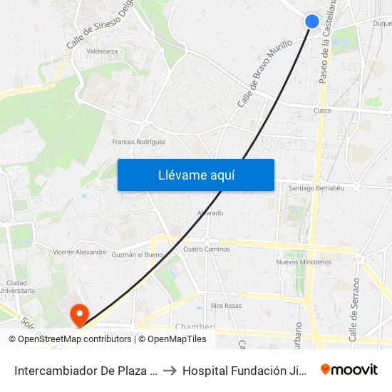 Intercambiador De Plaza De Castilla to Hospital Fundación Jiménez Díaz map