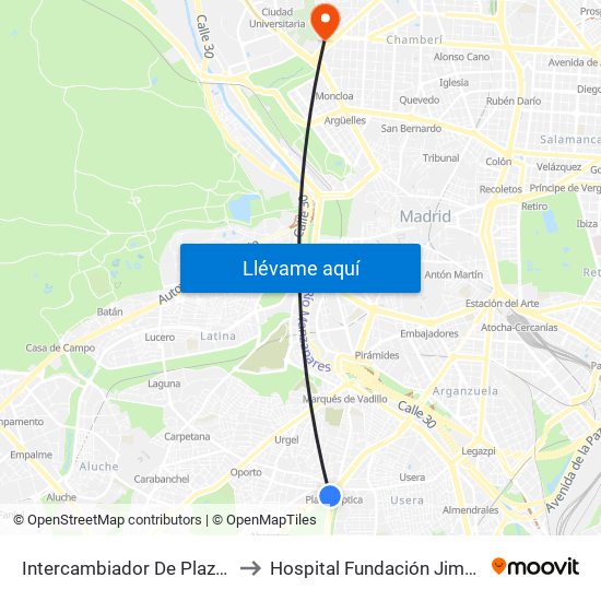 Intercambiador De Plaza Elíptica to Hospital Fundación Jiménez Díaz map