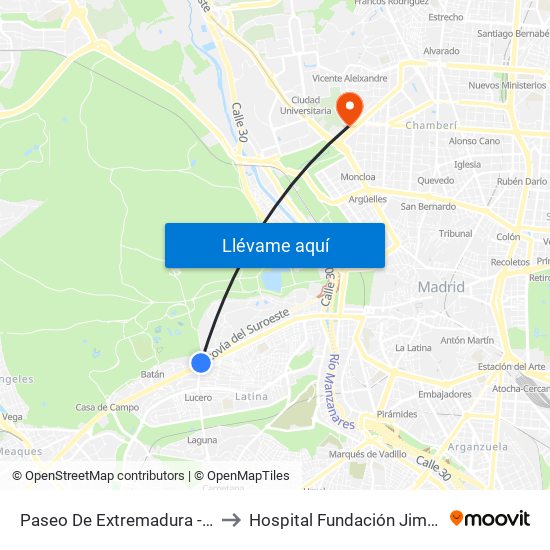 Paseo De Extremadura - El Greco to Hospital Fundación Jiménez Díaz map