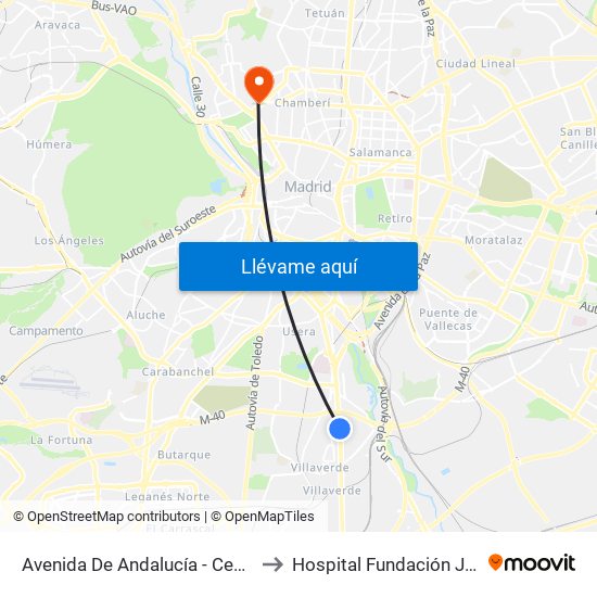 Avenida De Andalucía - Centro Comercial to Hospital Fundación Jiménez Díaz map