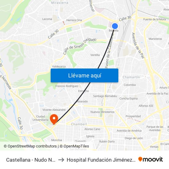 Castellana - Nudo Norte to Hospital Fundación Jiménez Díaz map