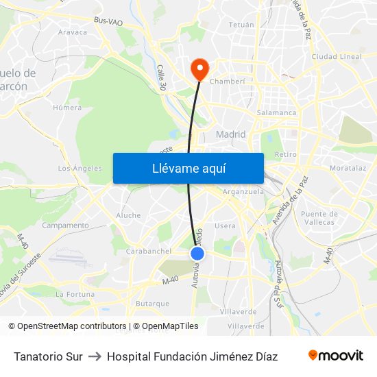 Tanatorio Sur to Hospital Fundación Jiménez Díaz map
