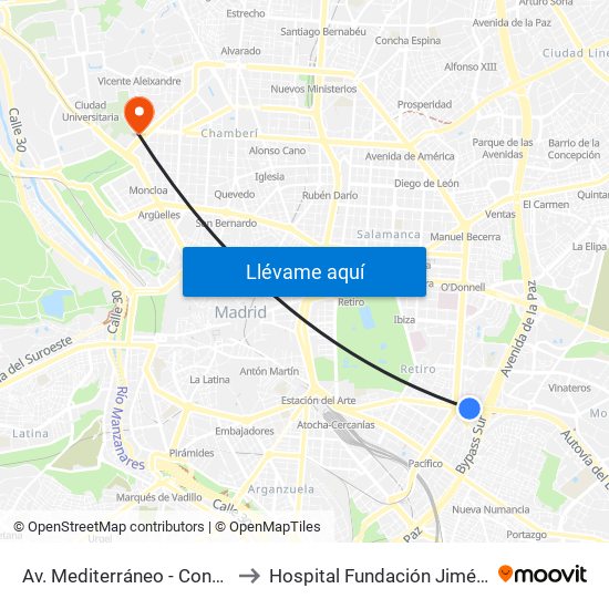 Av. Mediterráneo - Conde Casal to Hospital Fundación Jiménez Díaz map