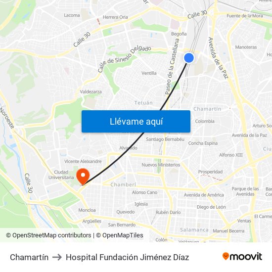 Chamartín to Hospital Fundación Jiménez Díaz map