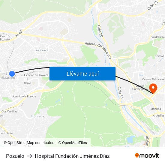 Pozuelo to Hospital Fundación Jiménez Díaz map