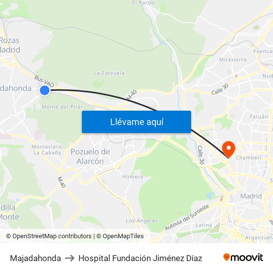 Majadahonda to Hospital Fundación Jiménez Díaz map