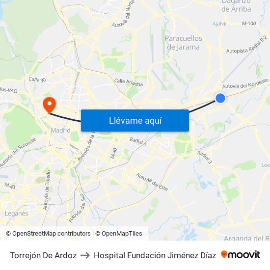 Torrejón De Ardoz to Hospital Fundación Jiménez Díaz map