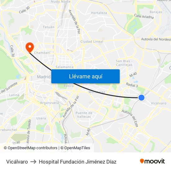 Vicálvaro to Hospital Fundación Jiménez Díaz map