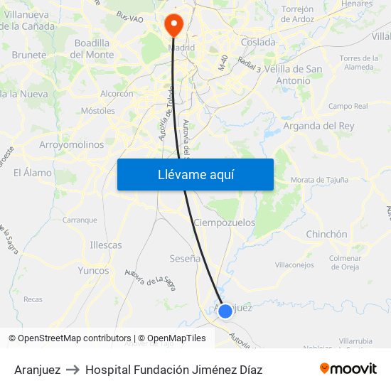 Aranjuez to Hospital Fundación Jiménez Díaz map