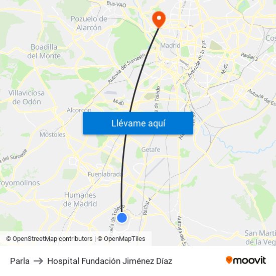 Parla to Hospital Fundación Jiménez Díaz map