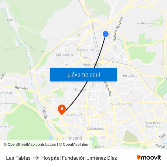 Las Tablas to Hospital Fundación Jiménez Díaz map