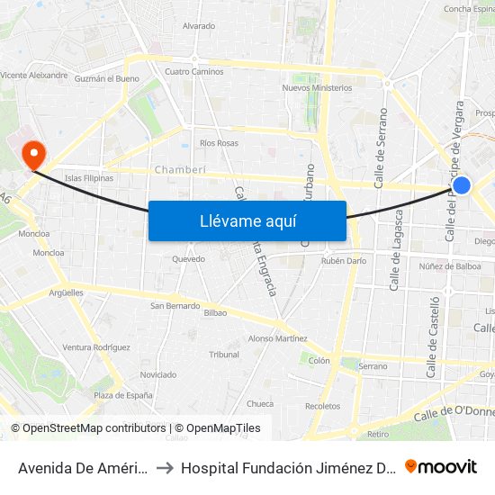 Avenida De América to Hospital Fundación Jiménez Díaz map