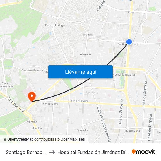 Santiago Bernabéu to Hospital Fundación Jiménez Díaz map
