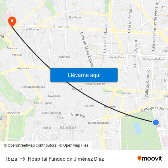 Ibiza to Hospital Fundación Jiménez Díaz map