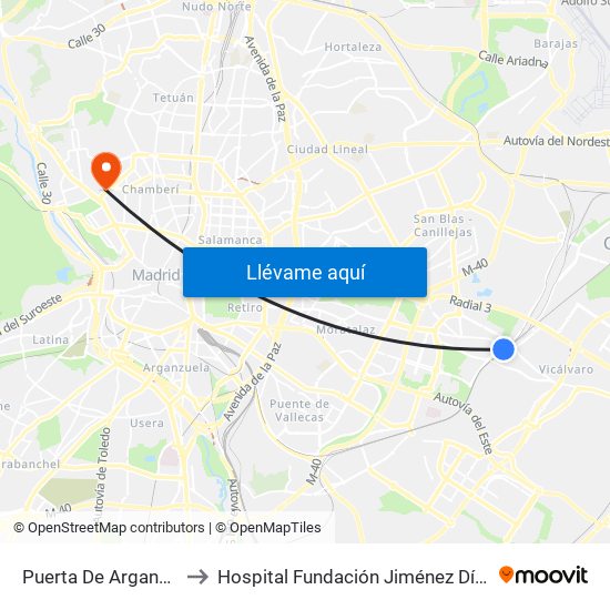 Puerta De Arganda to Hospital Fundación Jiménez Díaz map