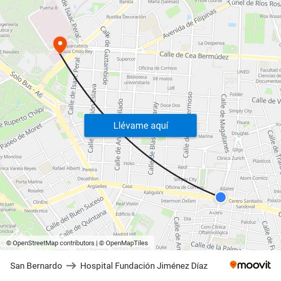 San Bernardo to Hospital Fundación Jiménez Díaz map