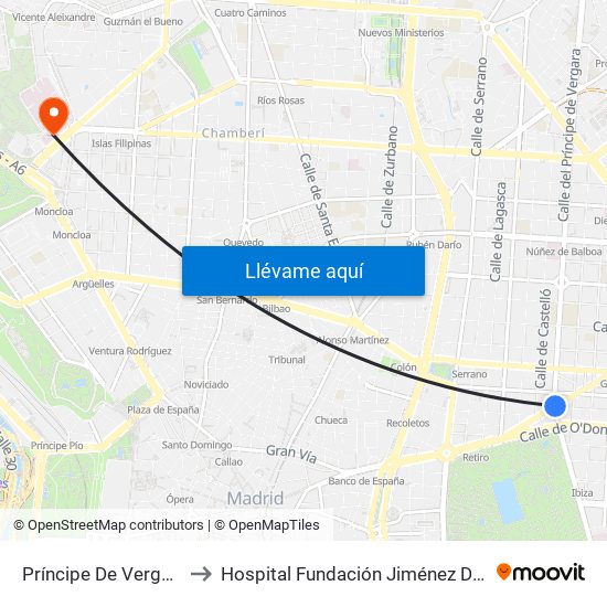 Príncipe De Vergara to Hospital Fundación Jiménez Díaz map