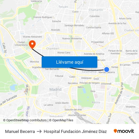 Manuel Becerra to Hospital Fundación Jiménez Díaz map