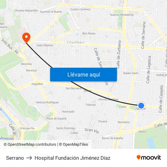 Serrano to Hospital Fundación Jiménez Díaz map