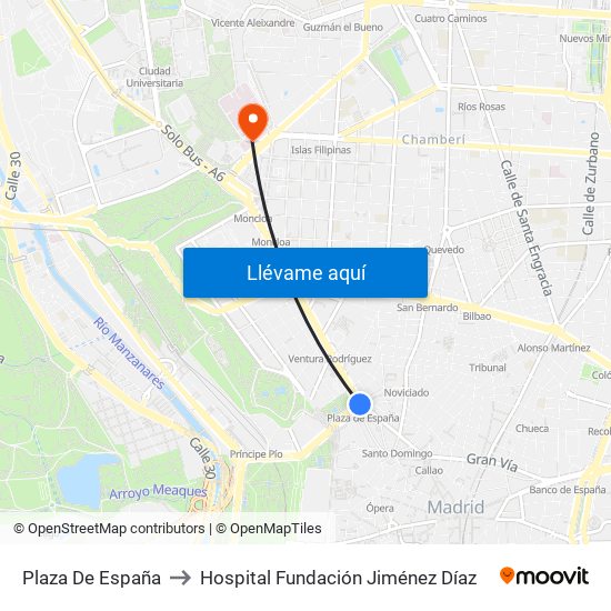 Plaza De España to Hospital Fundación Jiménez Díaz map