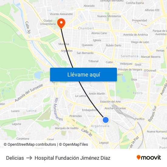 Delicias to Hospital Fundación Jiménez Díaz map