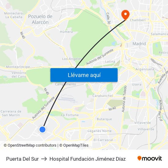 Puerta Del Sur to Hospital Fundación Jiménez Díaz map