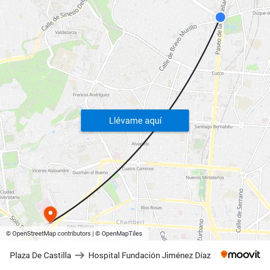 Plaza De Castilla to Hospital Fundación Jiménez Díaz map