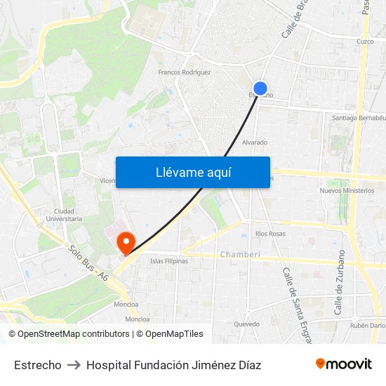 Estrecho to Hospital Fundación Jiménez Díaz map