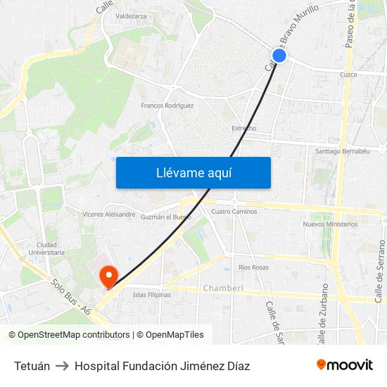 Tetuán to Hospital Fundación Jiménez Díaz map