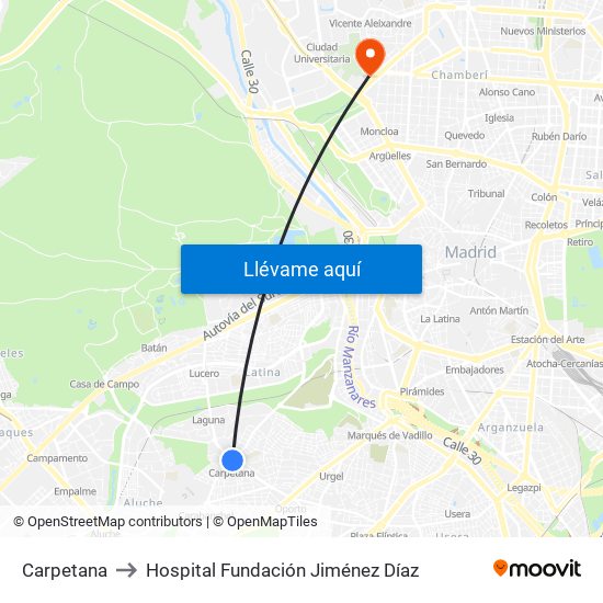 Carpetana to Hospital Fundación Jiménez Díaz map