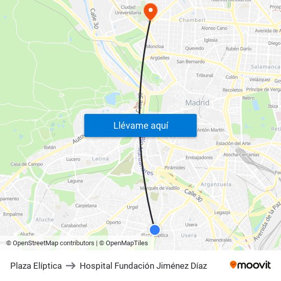 Plaza Elíptica to Hospital Fundación Jiménez Díaz map