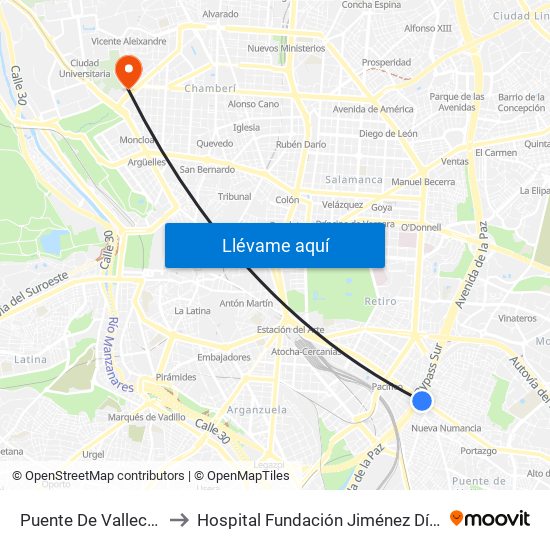 Puente De Vallecas to Hospital Fundación Jiménez Díaz map