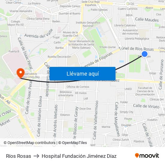Ríos Rosas to Hospital Fundación Jiménez Díaz map