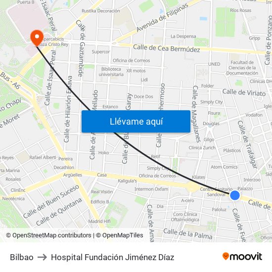 Bilbao to Hospital Fundación Jiménez Díaz map