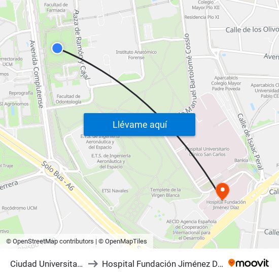 Ciudad Universitaria to Hospital Fundación Jiménez Díaz map