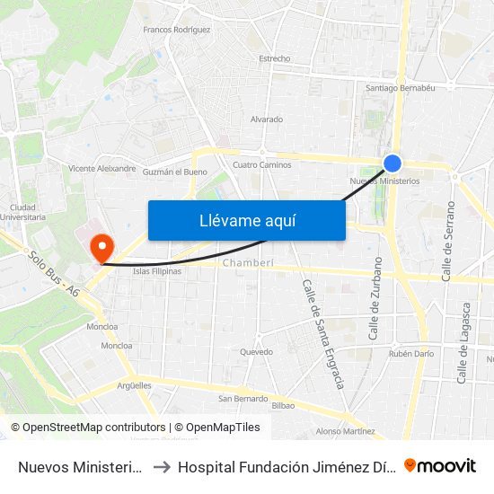 Nuevos Ministerios to Hospital Fundación Jiménez Díaz map