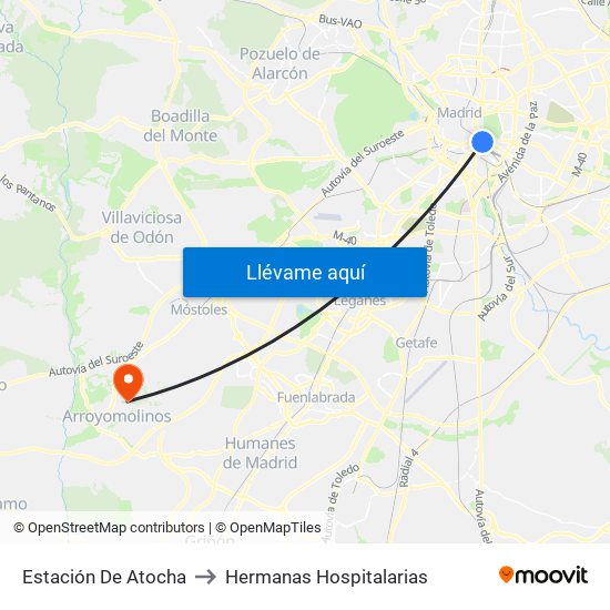 Estación De Atocha to Hermanas Hospitalarias map