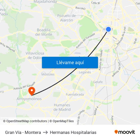 Gran Vía - Montera to Hermanas Hospitalarias map