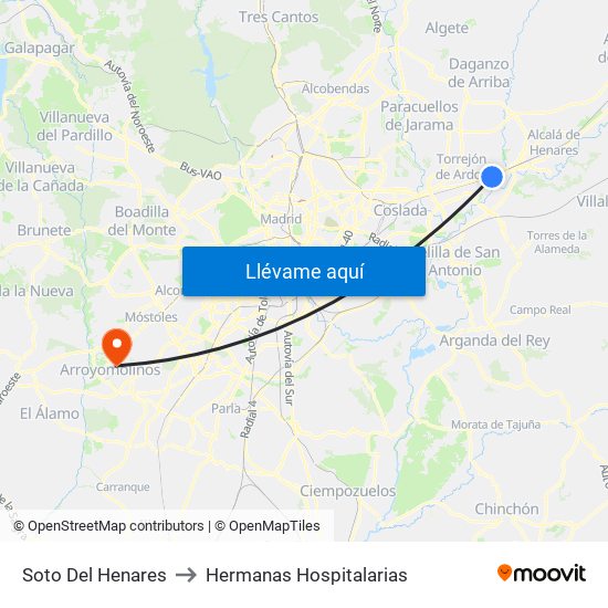 Soto Del Henares to Hermanas Hospitalarias map