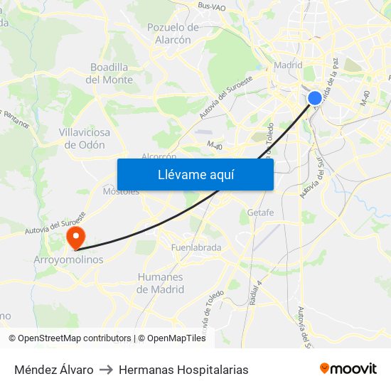 Méndez Álvaro to Hermanas Hospitalarias map