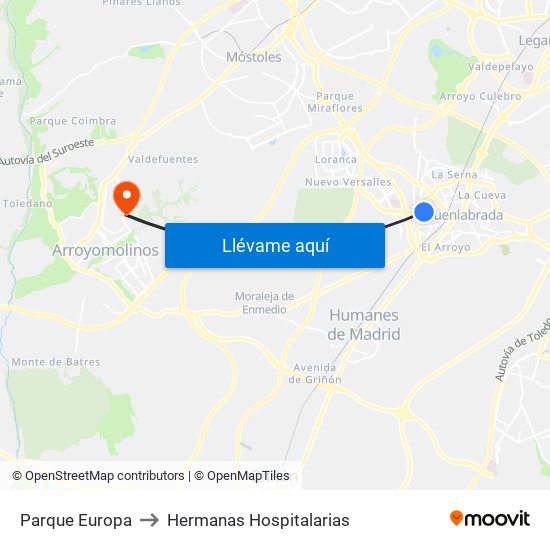 Parque Europa to Hermanas Hospitalarias map