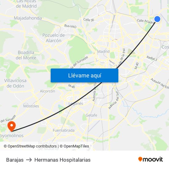 Barajas to Hermanas Hospitalarias map