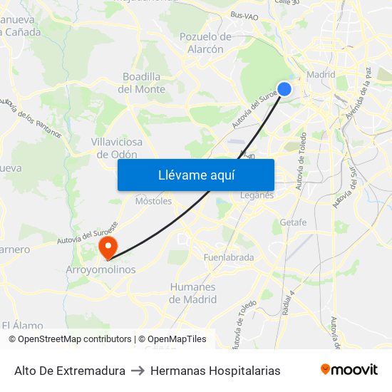 Alto De Extremadura to Hermanas Hospitalarias map