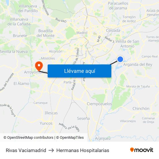Rivas Vaciamadrid to Hermanas Hospitalarias map