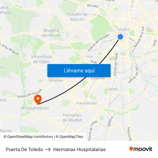Puerta De Toledo to Hermanas Hospitalarias map