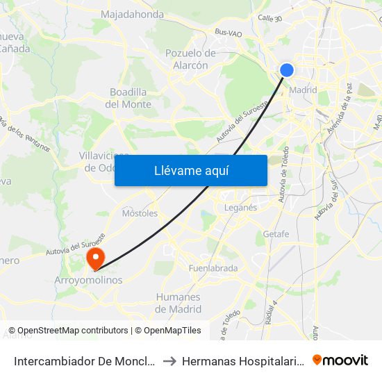 Intercambiador De Moncloa to Hermanas Hospitalarias map