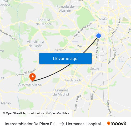 Intercambiador De Plaza Elíptica to Hermanas Hospitalarias map