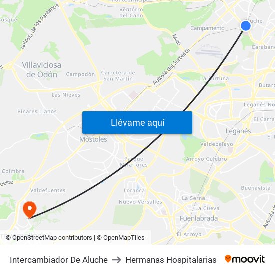 Intercambiador De Aluche to Hermanas Hospitalarias map