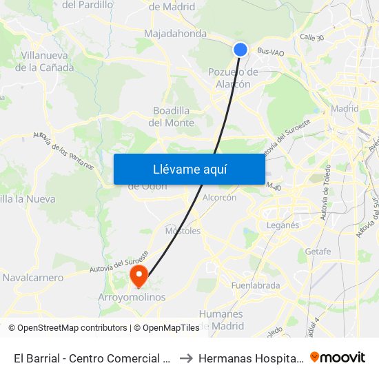 El Barrial - Centro Comercial Pozuelo to Hermanas Hospitalarias map