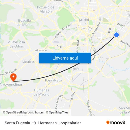 Santa Eugenia to Hermanas Hospitalarias map